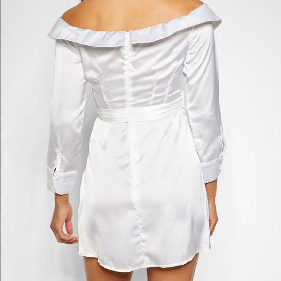 🎀NWT Missguided Satin Bardot Tie Dress in Black MISSING BELT Size 8 - Picture 3 of 14